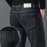 2023 New Black Gray Men's Stretch Jeans Classic Slim Korea Fashion Solid Color Simple Male Straight Skinny Denim Trousers