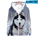 Animal Dog Husky 3D Print Zip Up Hoodie Women Men Harajuku Sweatshirt Streetwear Hip Hop Zipper Hooded Jacket Male Tracksuit