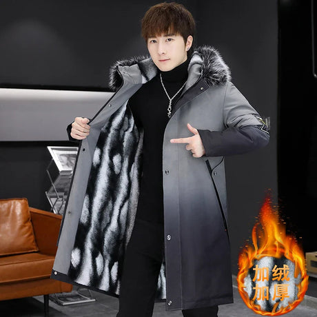 Winter Jacket Men Thicken Warm Parka Men Casual Long Outwear Hooded Fur Collar Jackets Fashion Print Coat Parkas High Quality