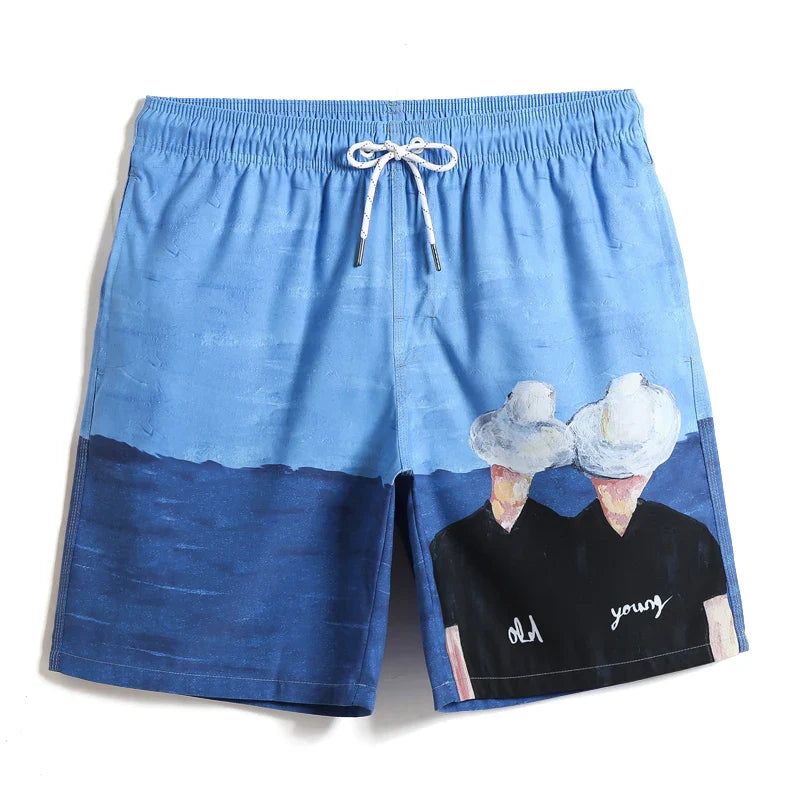 2023 Beach Vacation Beach Shorts Men's Quick Dry Beach Shorts Flower Shorts Large Size Loose Hot Spring Swimming Trunks