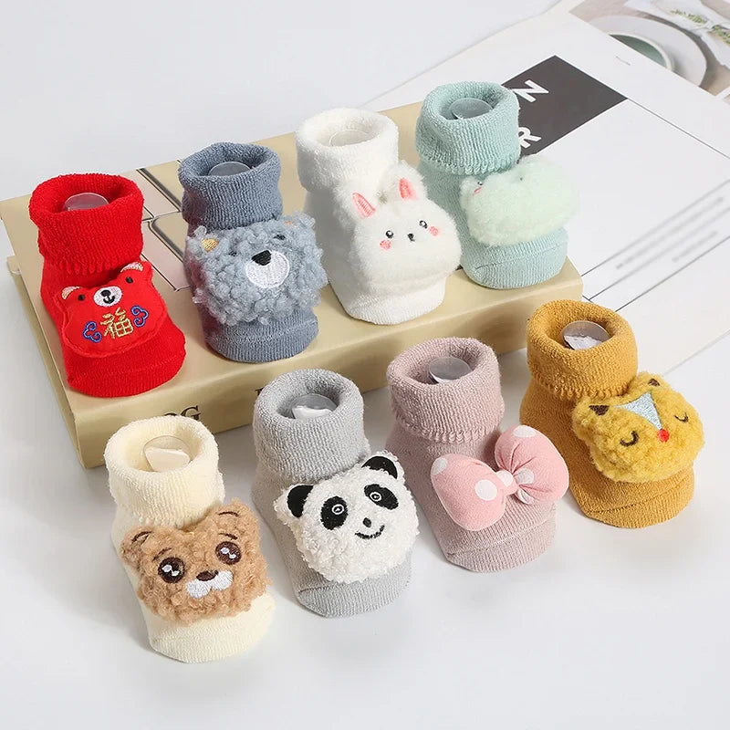 1Pair Winter Baby Boys Girls' Toddler Socks Cartoon Cotton Socks Infant Non-skid Socks Leg Warmers Cute Plush Socks For 0-1T