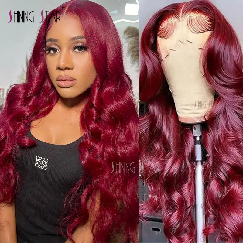 13X6 Hd Lace Frontal Human Hair Wigs 34 Inch Red Colored Body Wave Lace Front Wig Burgundy Curly 13X4 Lace Front Human Hair Wig