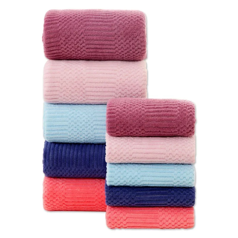 Soft and Absorbent Bath Towel Set Elegant Handkerchief Towels with Lucky Grid Pattern  Handkerchief Cotton