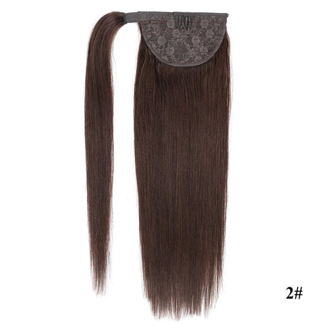 Straight Human Hair Ponytail Wrap Around Horsetail Clips-In Brazilian Machine Made Remy Hair wig 120g