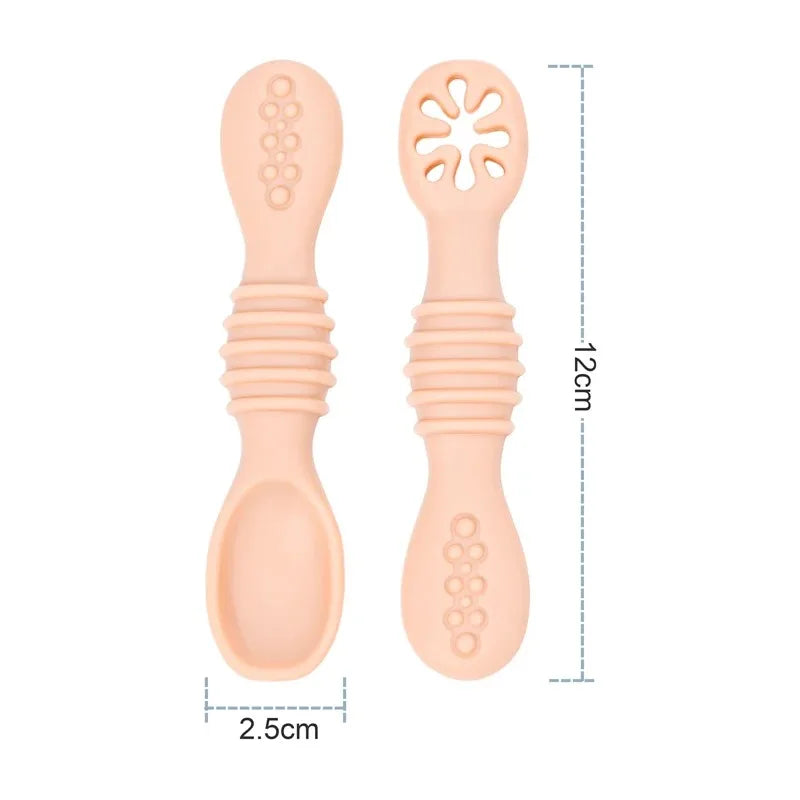 2PCS Cute Baby Learning Spoons Utensils Set Food Grade Silicone Sticky Spoon Children Cutlery Training Spoon Feeding Tableware