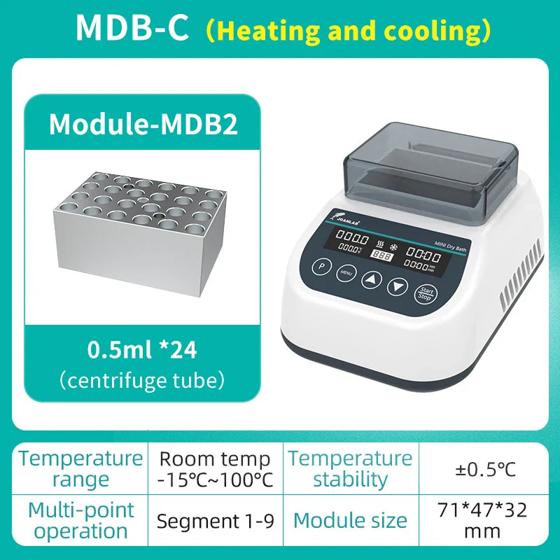 JOANLAB Portable Mini Thermostatic Dry Bath Incubator Lab Heater With Heating Block For 0.2/0.5/1.5/2ml Centrifuge Tube