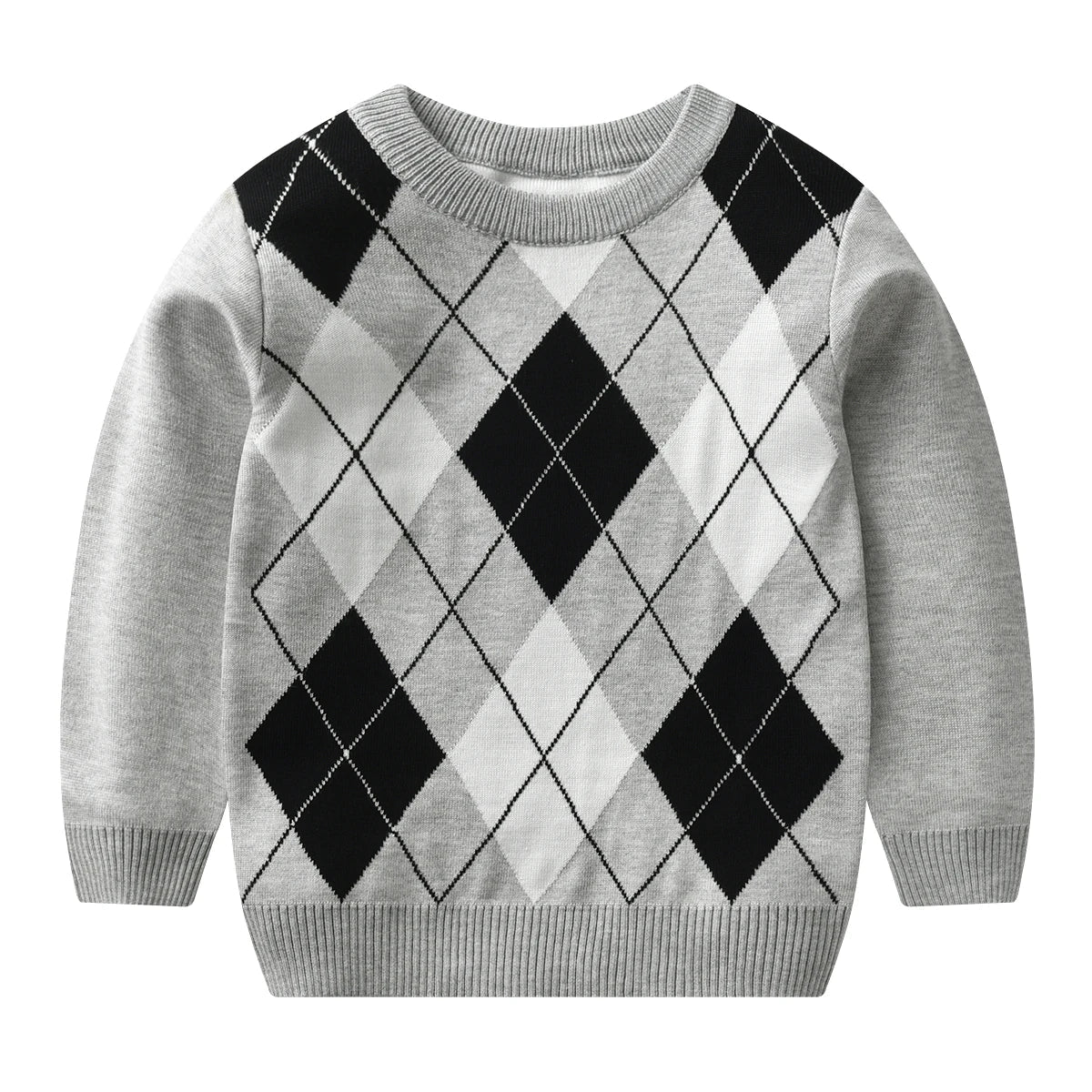 Autumn and winter boy warm sweater plaid lattice long -sleeved sweater college style baby boy knit sweater