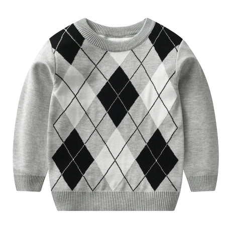 Autumn and winter boy warm sweater plaid lattice long -sleeved sweater college style baby boy knit sweater