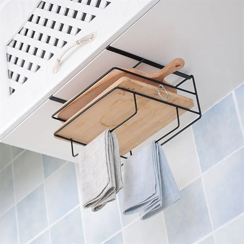 Stainless Steel Double Layer Cabinet Shelf Towel Holder Stand Chopping Board Storage Rack Wall Shelves Hanger Kitchen Accessorie