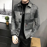 New Hombre Korean Casual Men Stitching Jacket Slim Jacket Fashion Warm Long-sleeved Plaid Gentleman Pockets Coat Jacket S-3XL