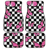 Checkerboard Car Mats Auto Parts Rubber Floor Mats Custom 4PCS Car interior graphic print checkered square feet