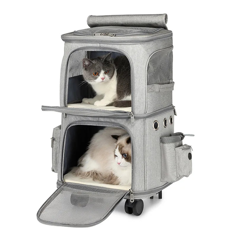 Pet Double-layer Trolley Bag Outdoor Travel Universal Wheel Pet Trolley Cat Bag Folding Pet Trolley Case Pet Carrier Cat Bag