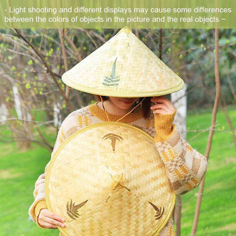 Chinese Retro Bamboo Rattan Fisherman Hat Handmade Weave Straw Bucket Hat Tourism Rain Dance Props Cone Fishing Sunshade Hat