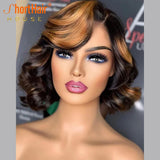 Honey Blonde Lace Front Wig Human Hair Burgundy Transparent Lace Deep Wave Frontal Wig Short Bob Human Hair Wigs for Black Women