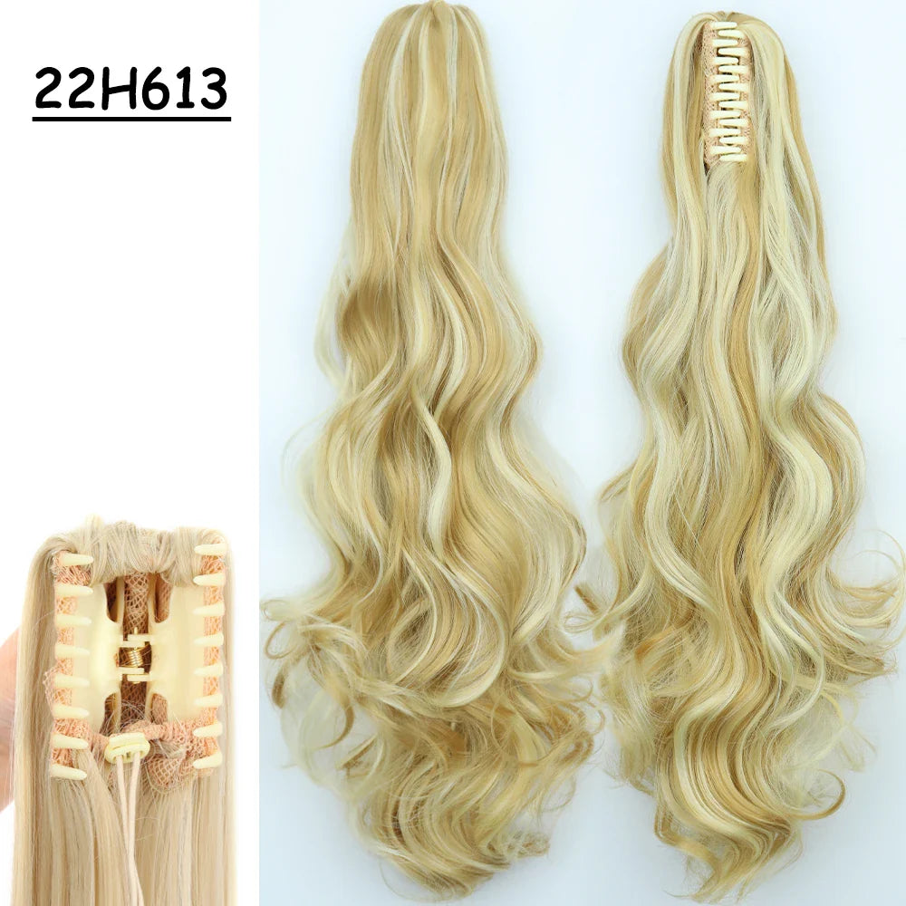 Synthetic Claw Clip On Ponytail Hair Extensions Long Straight 24" Heat Resistant Pony Tail HairPiece BlackBrown Blonde Hairstyle