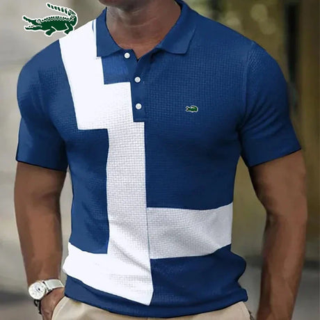 Men's Embroidery Brand Stripe Spliced Polo Shirt Spring/Summer Fashion Casual Outdoor Sports Breathable Short Sleeve T-shirt