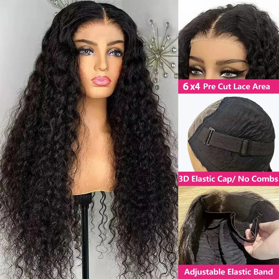 Glueless Wig Human Hair Ready To Wear Deep Wave 13x6 HD Lace Frontal Human Hair Wigs Curly Lace Front Human Hair Wig PrePlucked