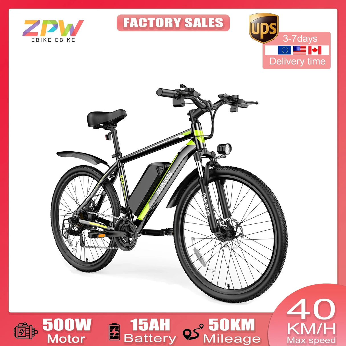 ZPW S26 500W EBike 48V 20AH 26 Inch Off-road Tires Electric Bicycle Adult Snow Mountai Electric Bike