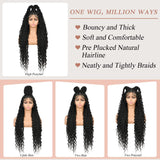 kalyss 32" Square Knotless Locs Briaded Wigs Full Lace Briaded Wig With Boho Curls Synthetic Lace Front Braided Wigs