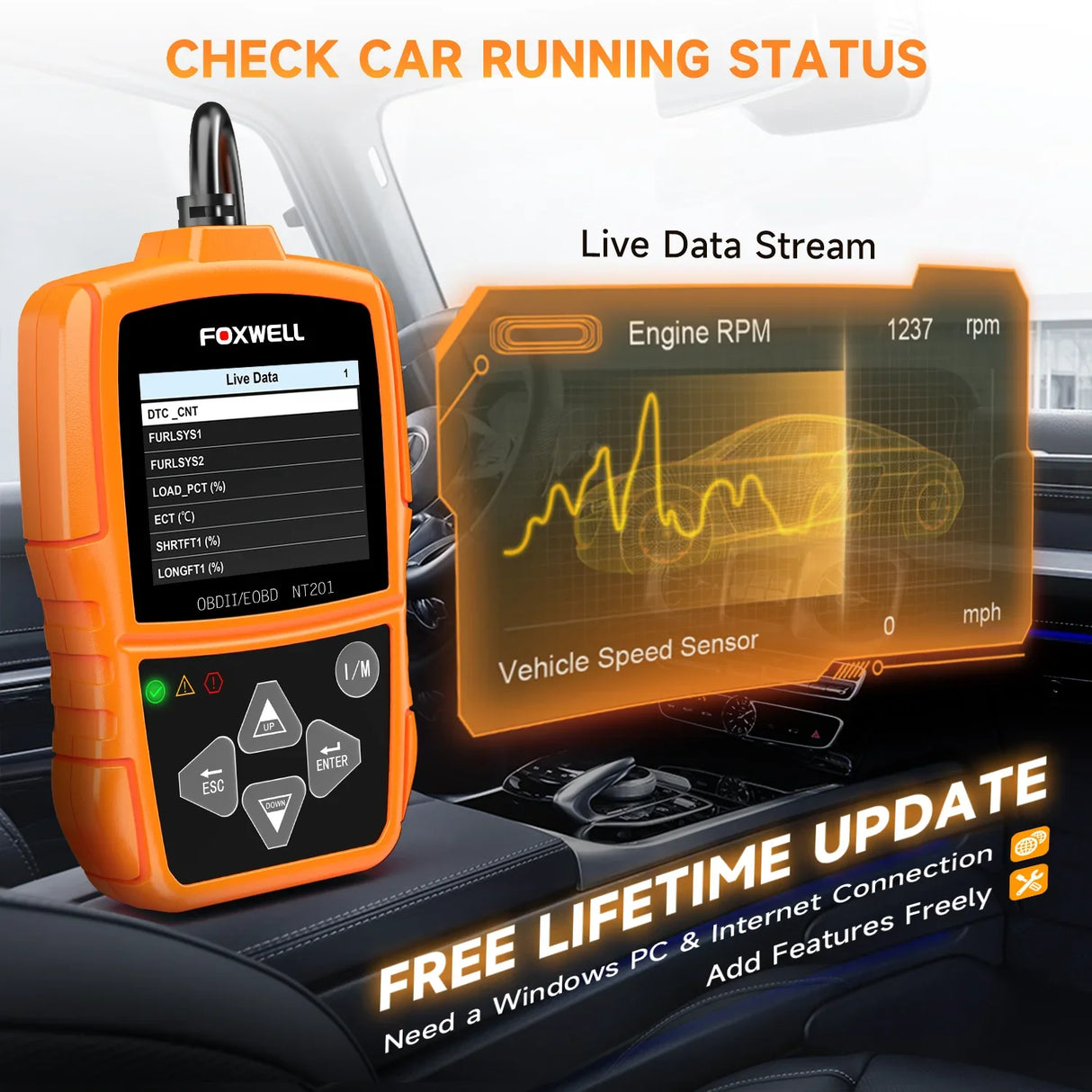 Foxwell NT201 OBD2 Automotive Scanner Check Engine Light Professional Car Code Reader OBD II Car Diagnostic Scan Tool PK ELM327