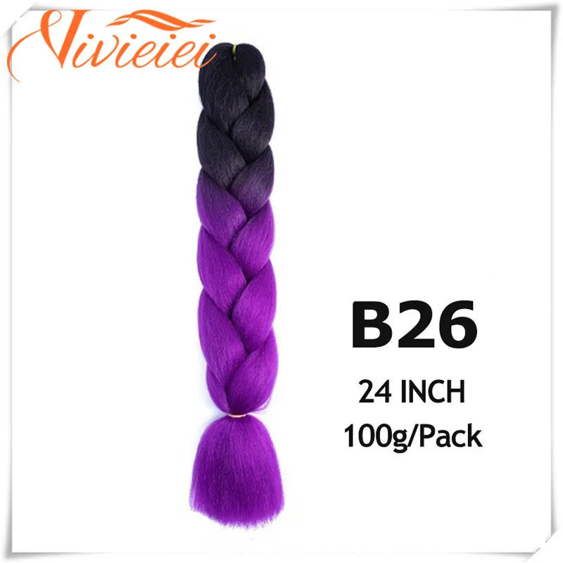 6 Pcs 24” Synthetic Braiding Hair Pink Jumbo Braids Hairstyles Purple Blue Blonde Ombre Hair Extensions For Women 100G/Pack