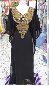 V-neck Kaftan Moroccan Dubai Caftan Abaya Fancy Long Crystal Beading Dress