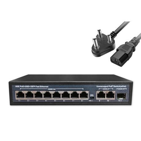 Full Gigabit POE Network Ethernet Switch Unmanaged  Hub 120W 8 POE +2 RJ45 +1 SFP Uplink Ports 1000Mbps 802.3 Af At for CCTV