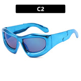 Fashion Y2K Cyberpunk Sunglasses Women Men UV400 Red Blue Shades Silver Mirror Lenses Vintage Outdoor Hiphop Eyewear