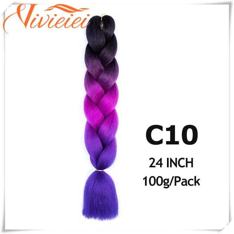 6 Pcs 24” Synthetic Braiding Hair Pink Jumbo Braids Hairstyles Purple Blue Blonde Ombre Hair Extensions For Women 100G/Pack