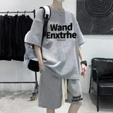 Waffle Suit Short Sleeve Shorts Men's Summer Spring Loose Big Size Men's Suit Handsome Leisure Sports Two-piece Set Men Clothing