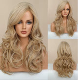 CharmSource Blonde Wavy Wig with Bangs Party Dresses for Women Natural Synthetic Hair Daily Cosplay Heat Resistant Fiber Wig