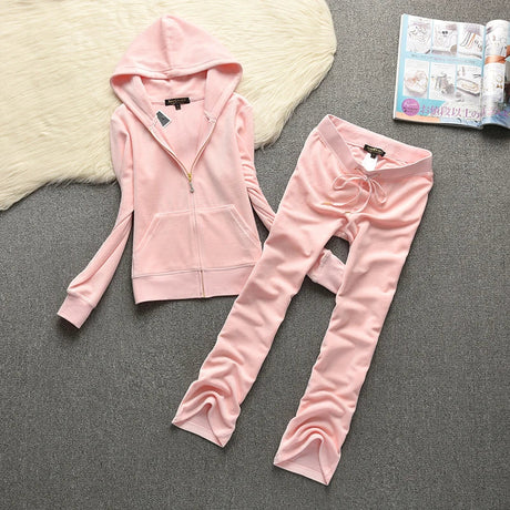 Spring / Fall Women'S Brand Velvet Fabric Tracksuits Velour Suit Women Track Suit Hoodies And Flare Pants