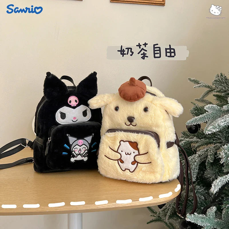 Sanrio Anime My Melody Kuromi Cinnamoroll Hello Kitty Pom Pom Purin Pochacco Plush Bag Plush Backpacks For Children Kawaii Toys