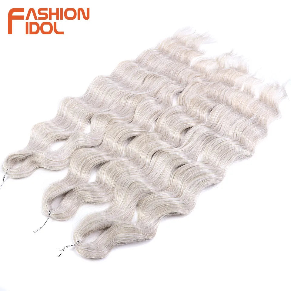 FASHION IDOL Lena Hair Synthetic Deep Wave Braiding Hair Extensions 24 Inch Water Wave Crochet Braid Hair Ombre Blonde Fake Hair