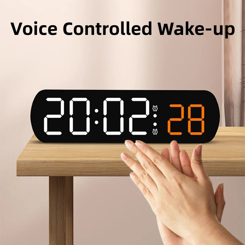 Voice Control Digital Alarm Timer Clock Temperature Dual Alarm Desktop Table Clock Night Mode 12/24H LED Clock Watch Desk Clock