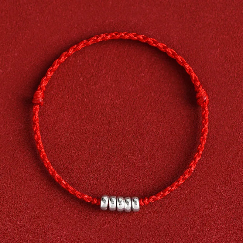 Fit 13-18cm 925 Silver Rope Bracelets Women Round Circle Beads Red Thread Line String Bracelets For Women Girls Men