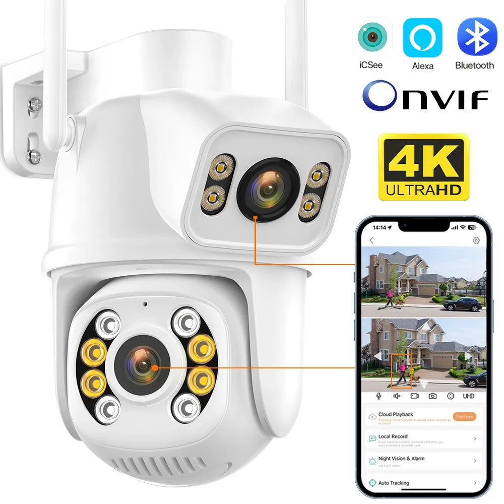 WIFI IP Camera 8MP 4K Dual-Lens PTZ Camera Human Detect 4MP Security CCTV Camera Night Vision Outdoor Video Surveillance iCSee