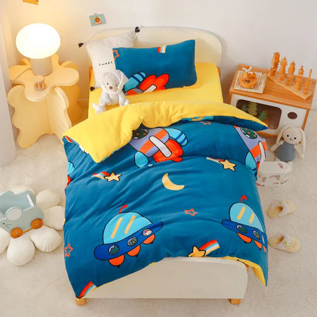 3pcs Cartoon Cotton Crib Linen Kit Baby Coral Fleece Bedding Set Includes Pillowcase Bed Sheet Duvet Cover Without Filler  CP11