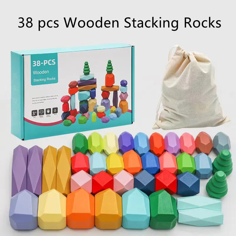 Montessori Rainbow Wooden Stone Stacking Blocks Stapelstenen Balans Kinder Balance Stapelsteen Educational Toys For Children