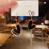 2023 New Trendy Crystal Love Heart Dangle Stud Earrings For Women Black Shiny Tassel Drop Girl Party Birthday Jewelry Gifts