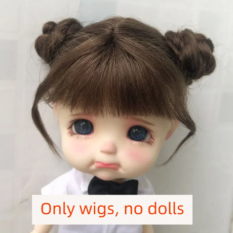 Doll Wig Bangs Ponytail Curly Soft Mohair Wig Suitable for Ob11, 1/12bjd, 1/8BJD Doll Wig Doll Accessories