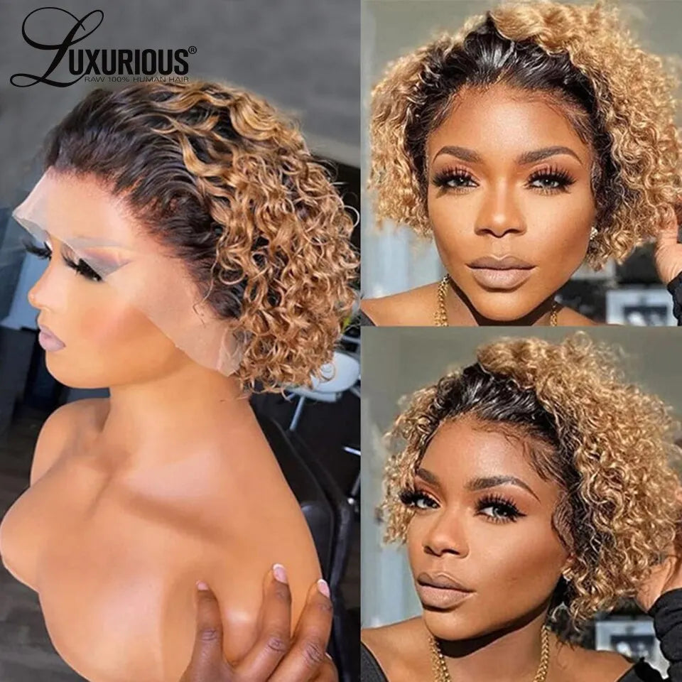 Pixie Cut Wigs Human HaiShort Curly Lace Front Human Hair Wigs For Women Brazilian Water Wave Bob Wig 13x1 Transparent Lace Wigs