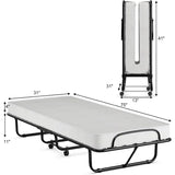 Fold up Bed with Memory Foam Mattress & Metal Frame on Wheels, Foldable Portable Guest Bed for Easy Storage