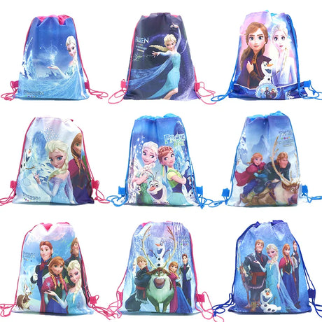 12Pcs Disney Lilo Stitch Mickey Minnie Mouse Non-woven Drawstring Bags Kids Swimming School Backpacks Birthday Party Gifts