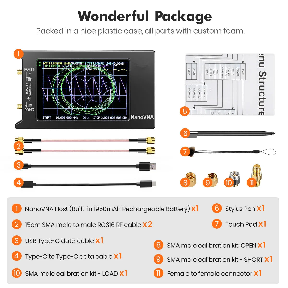 Hugen NanoVNA-H4 Vector Network Antenna Analyzer, Spectrum Analyzer, 4" Display 10KHz-1.5GHz MF HF VHF UHF Antenna Tuner