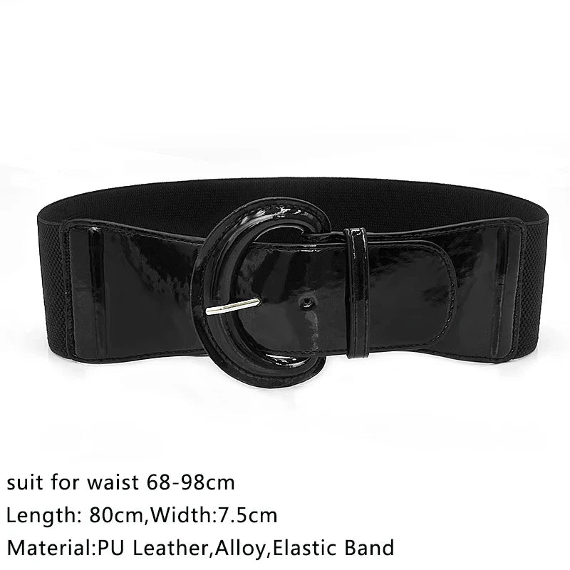 Women Elastic Stretch Waistbands  Female Gold Round Buckle Belts Fashion Wide Waist BeltsLadies Decorative Belt For Dress Coats