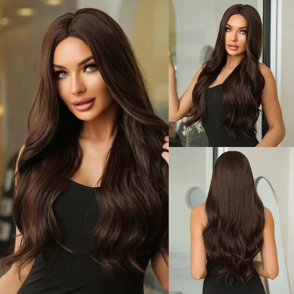 Black Wave Wigs for Women Long Natural Curly Wig Middle Part Synthetic Wig Heat Resistant Fake Hair Daily Party Use