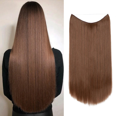 Synthetic Hair Extension No Clip Natural Hair Piece Ombre Fake False One Piece Straight Hairpiece Blonde For Women