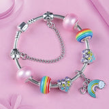 Colorful Rainbow Moon Heart Pendant Charm Bracelet Lovely Crystal Beads Bracelets for Women Girl Diy Jewelry