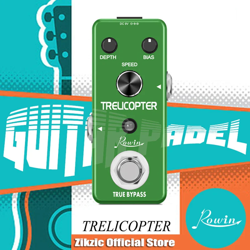 Rowin Guitar Tremolo Effects Pedal Guitar Trelicopter Pedals Classic Optical Tremolo Tone Mini Size With True Bypass LEF-327